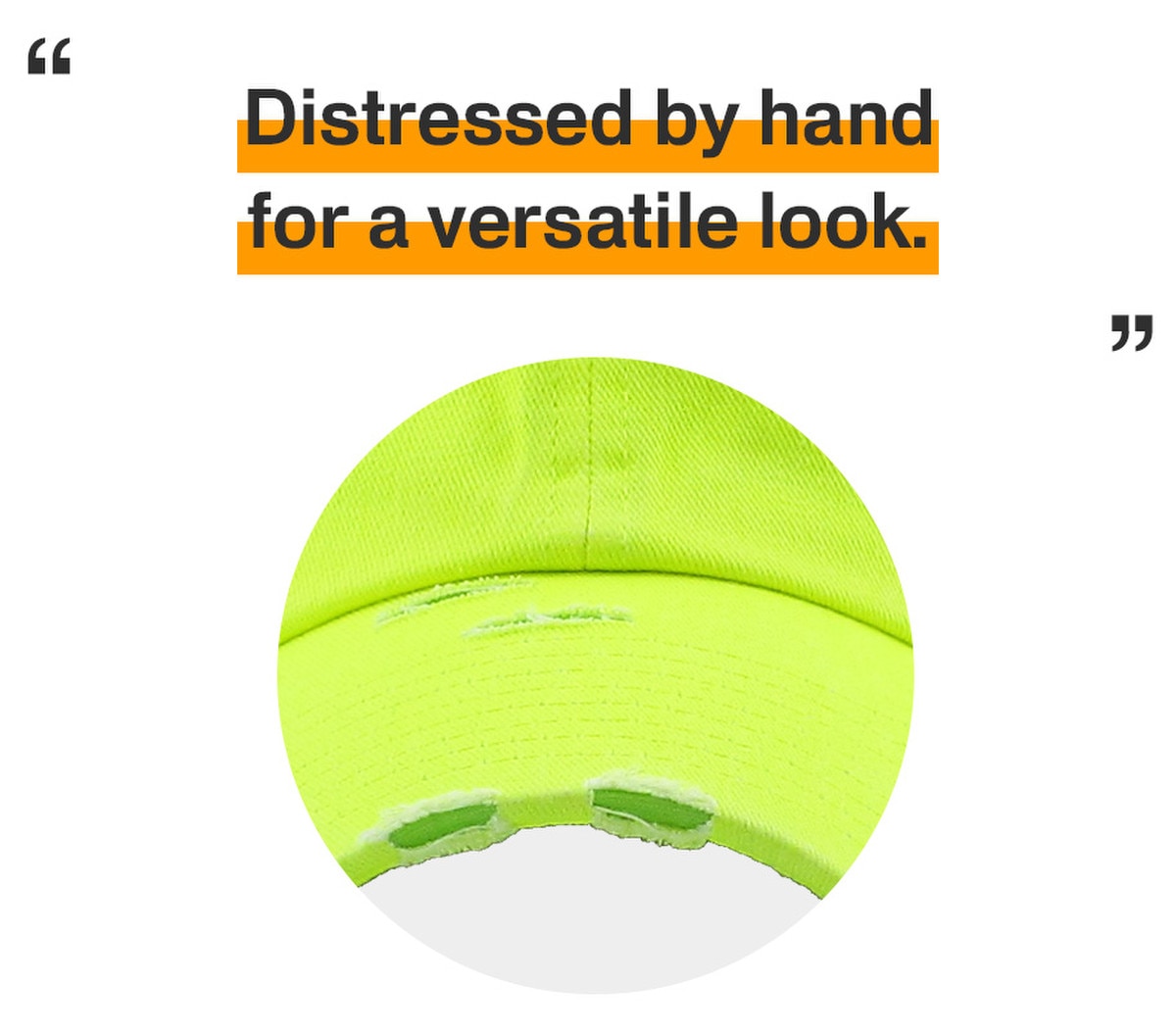 Neon Lime Distressed Vintage Baseball Cap Front View